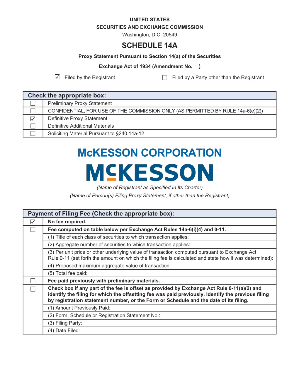 Mckesson CORPORATION