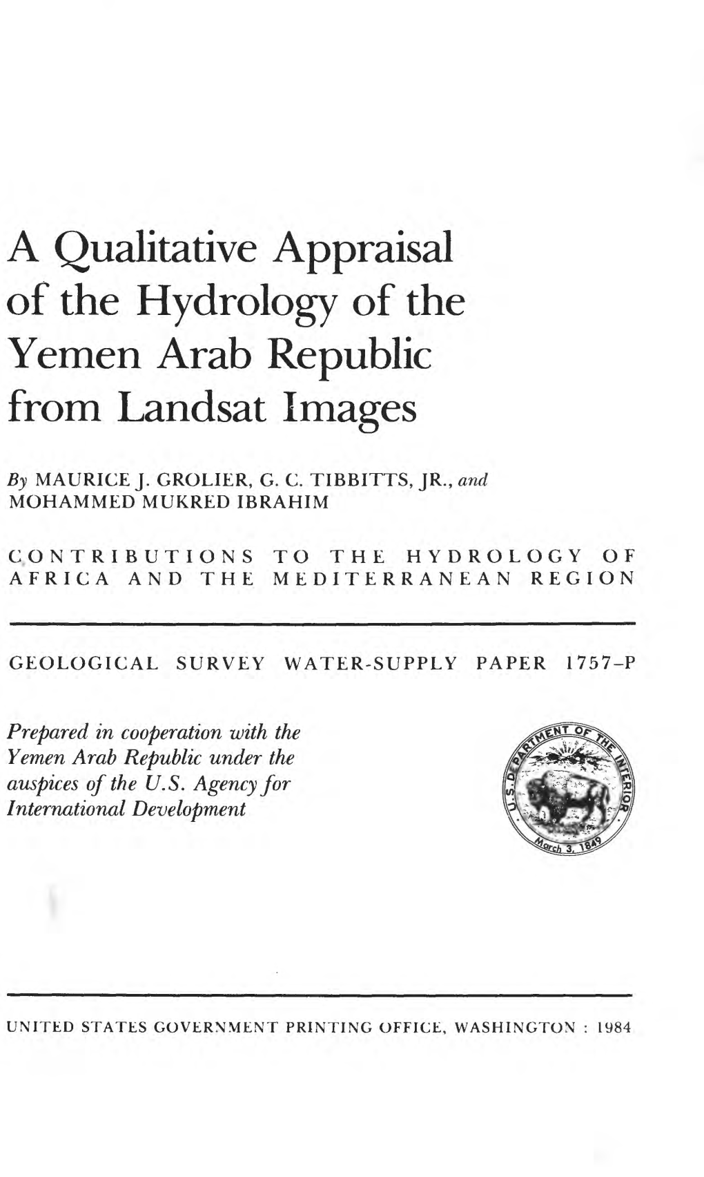 A Qualitative Appraisal of the Hydrology of the Yemen Arab Republic from Landsat Images