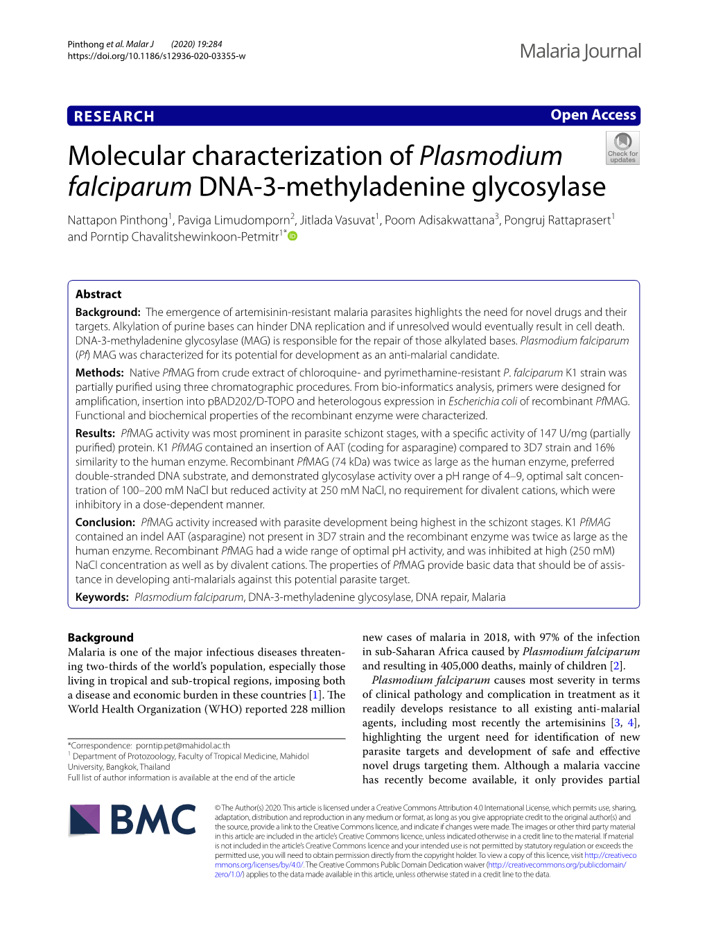 Molecular Characterization of Plasmodium