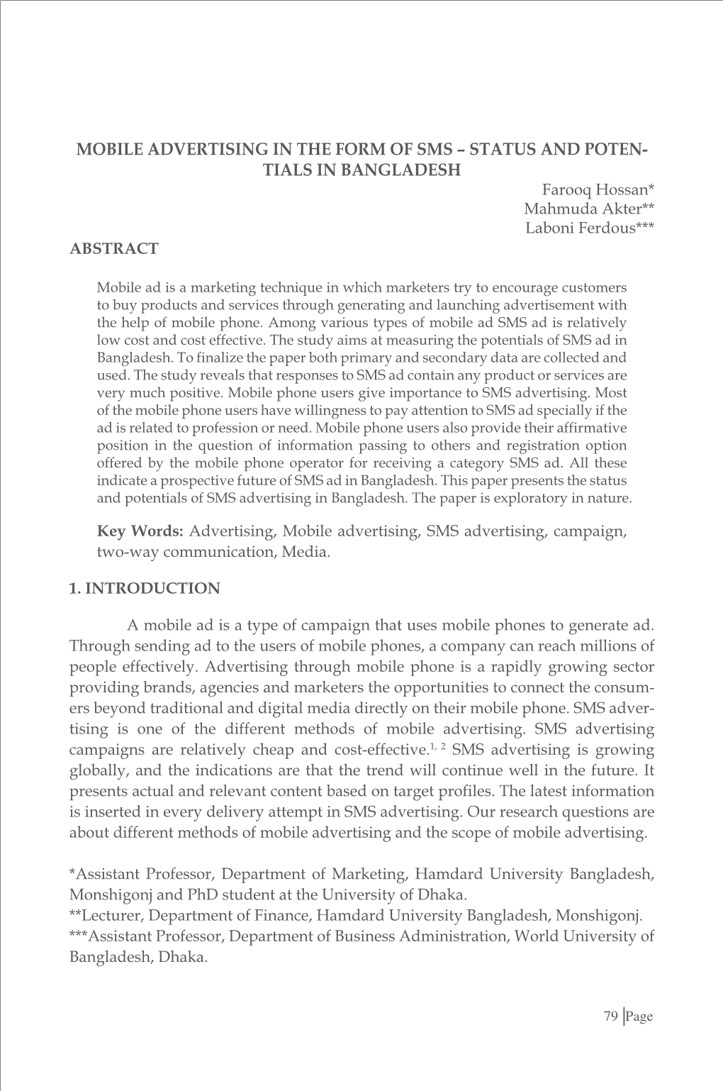 Mobile Advertising in the Form of SMS – Status and Potentials in Bangladesh