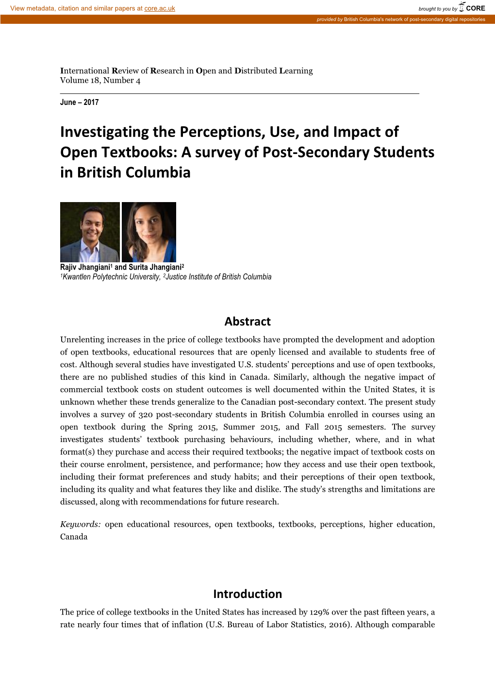 Investigating the Perceptions, Use, and Impact of Open Textbooks: a Survey of Post-Secondary Students in British Columbia