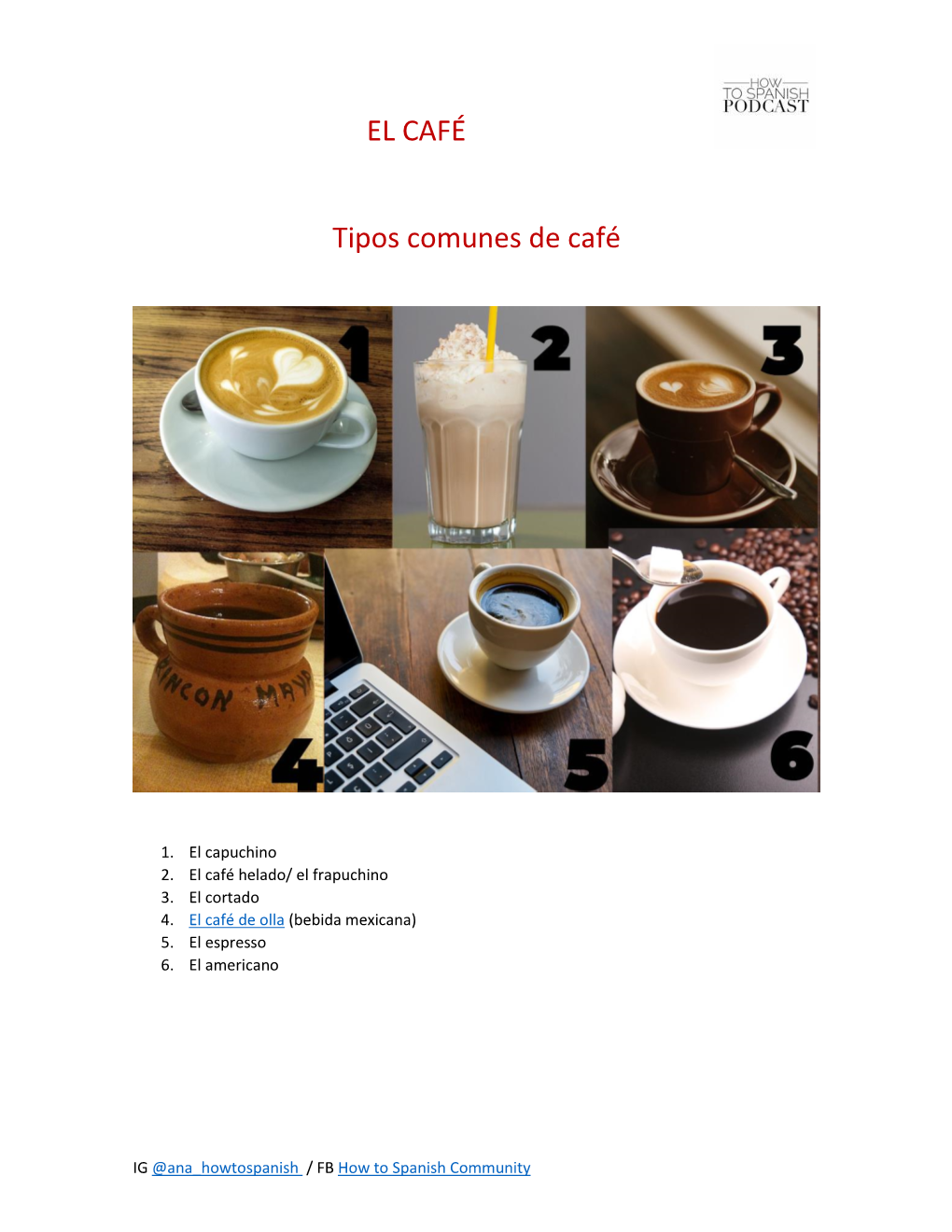 EL CAFÉ Tipos Comunes De Café
