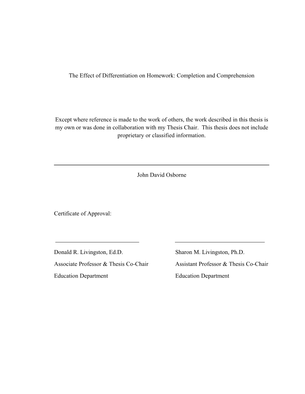 The Effect of Differentiation on Homework: Completion and Comprehension