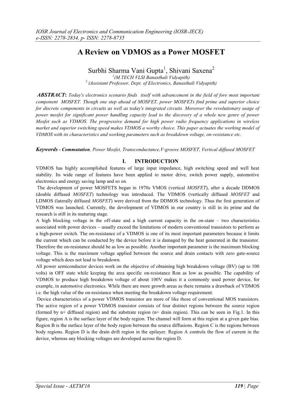 A Review on VDMOS As a Power MOSFET