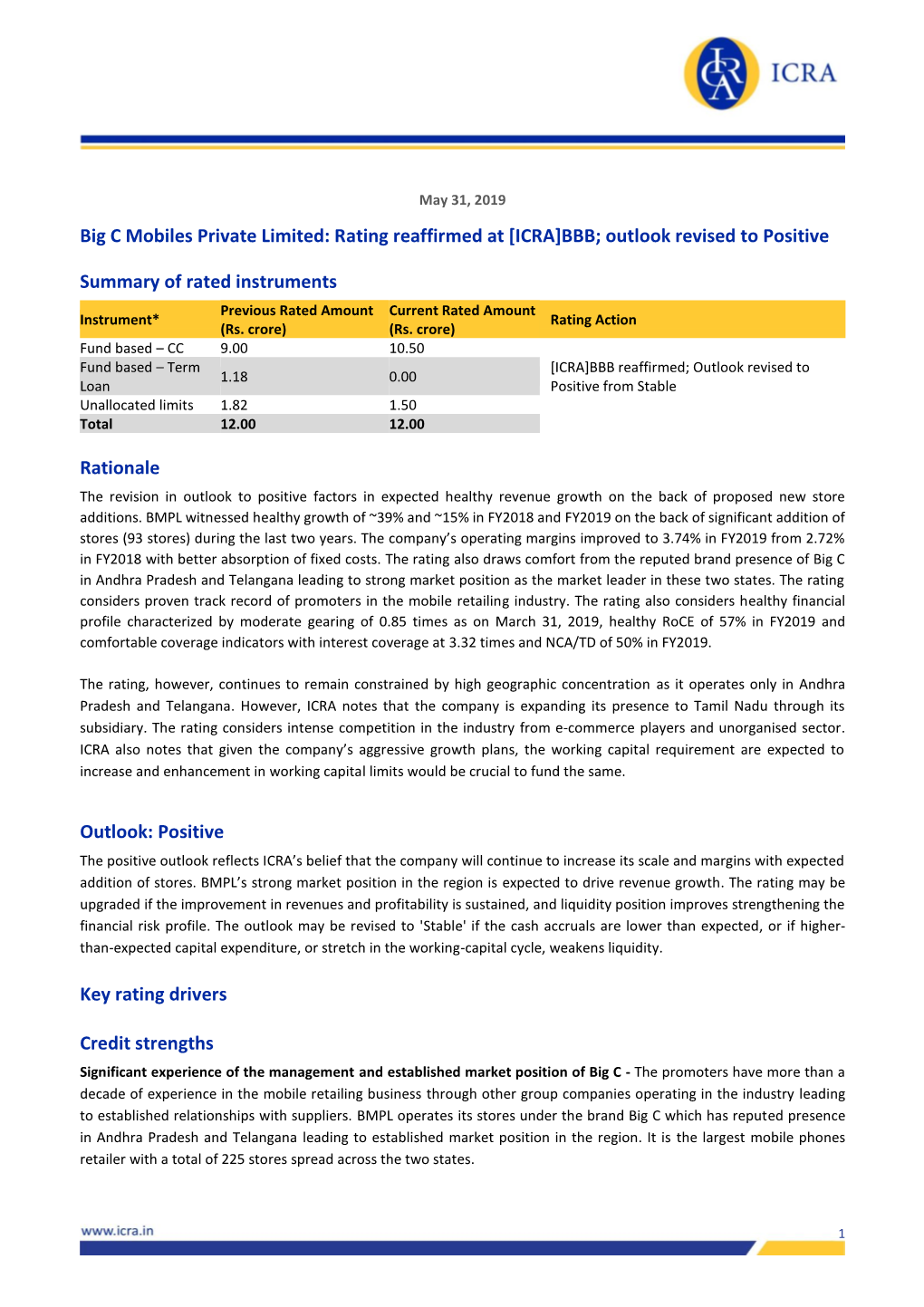 Big C Mobiles Private Limited: Rating Reaffirmed at [ICRA]BBB; Outlook Revised to Positive