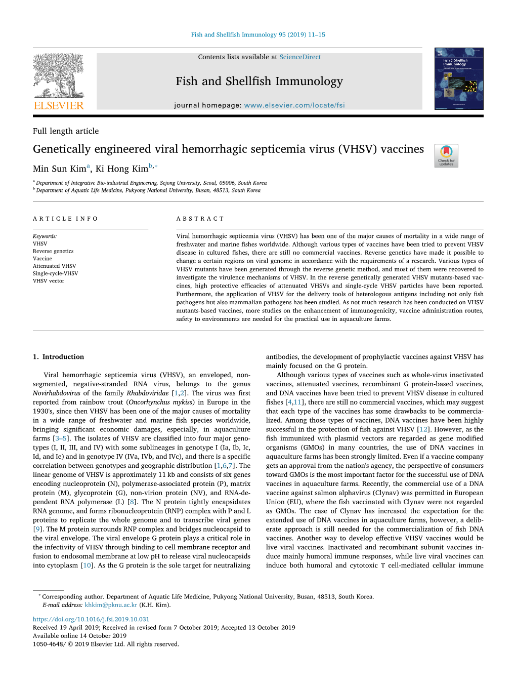 Genetically Engineered Viral Hemorrhagic Septicemia Virus (VHSV)