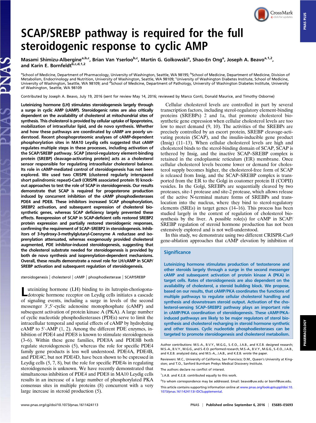 SCAP/SREBP Pathway Is Required for the Full Steroidogenic Response To