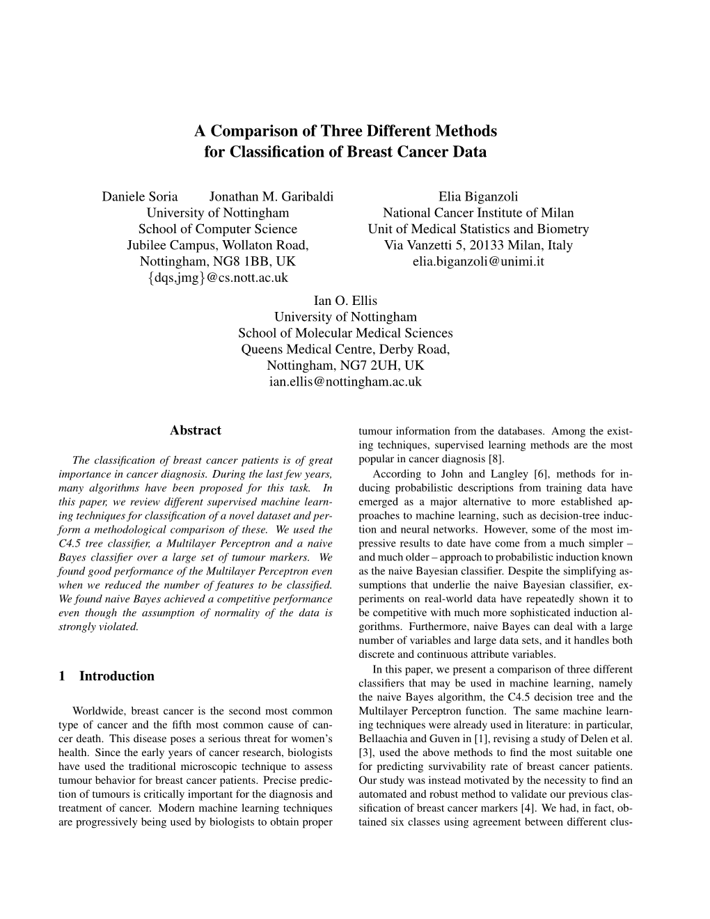 A Comparison of Three Different Methods for Classification of Breast