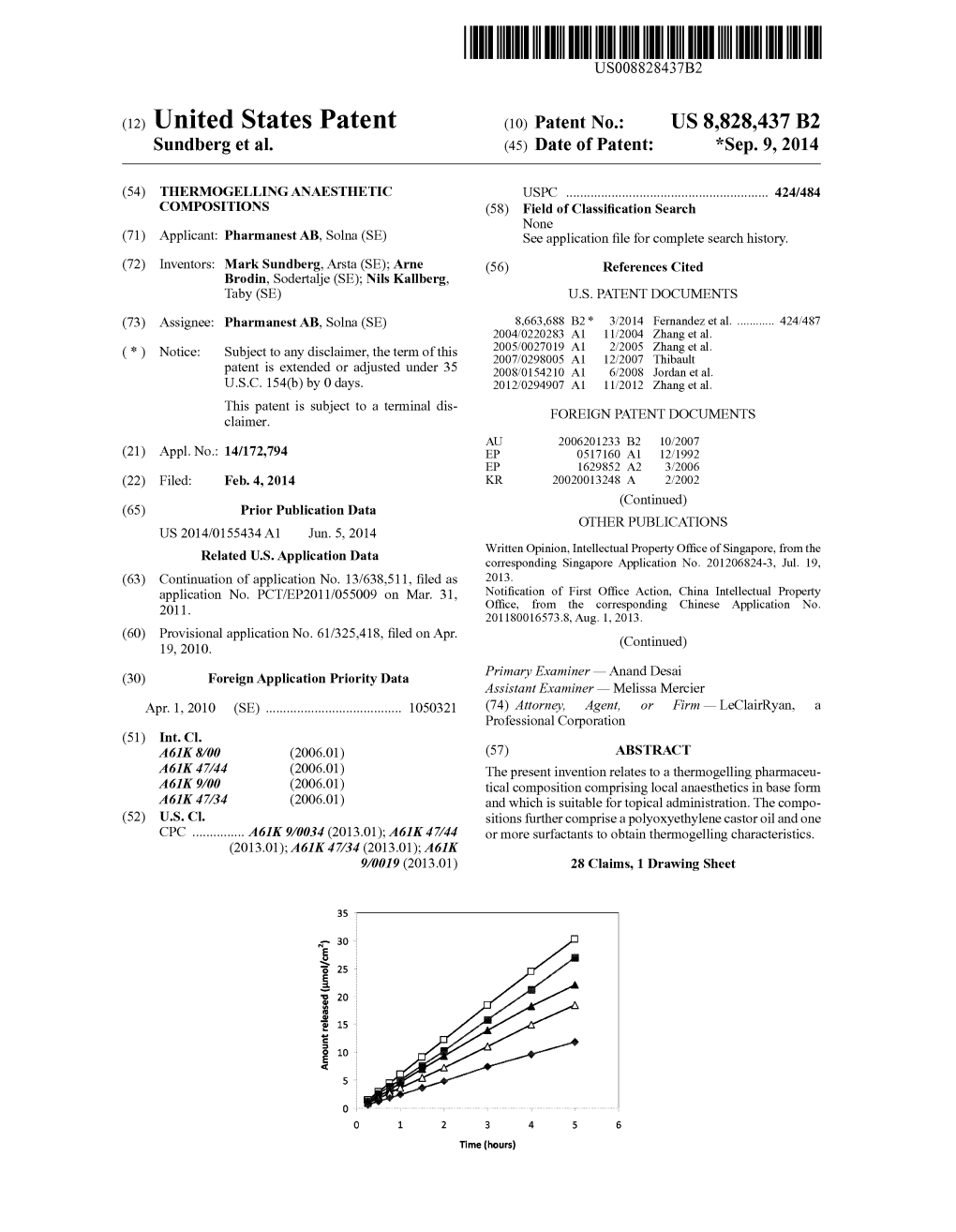 (12) United States Patent (10) Patent No.: US 8,828,437 B2 Sundberg Et Al