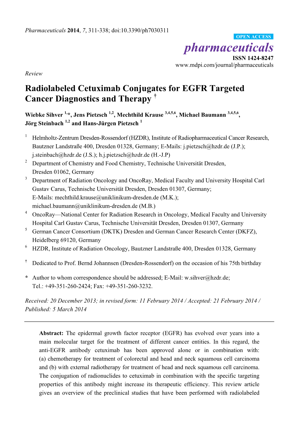 Radiolabeled Cetuximab Conjugates for EGFR Targeted Cancer Diagnostics and Therapy †