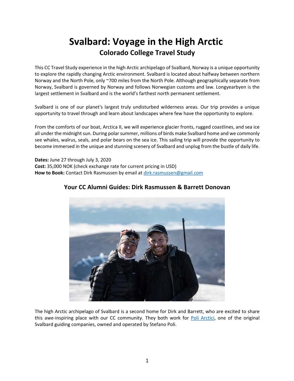 Svalbard: Voyage in the High Arctic Colorado College Travel Study