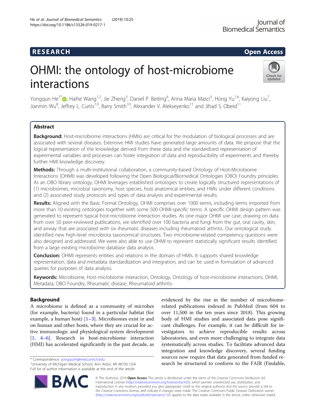 The Ontology of Host-Microbiome Interactions Yongqun He1* , Haihe Wang1,2, Jie Zheng3, Daniel P