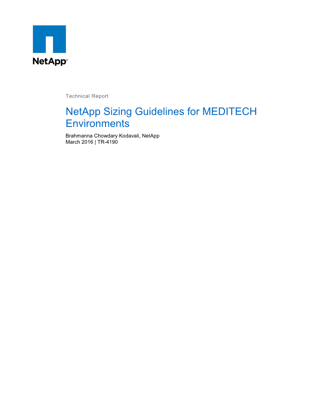 TR-4190: Netapp Sizing Guidelines for MEDITECH Environments