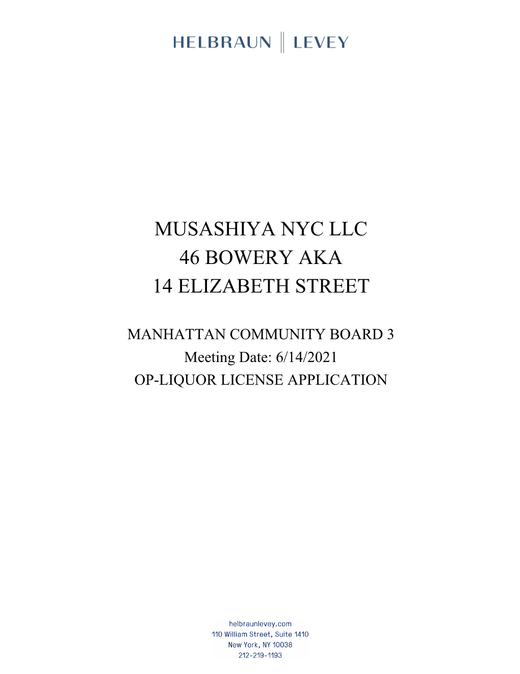 Musashiya Nyc Llc 46 Bowery Aka 14 Elizabeth Street