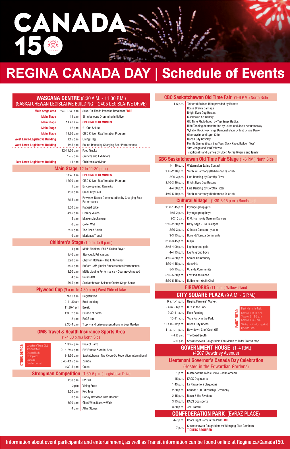 REGINA CANADA DAY | Schedule of Events COUNTDOWN TO