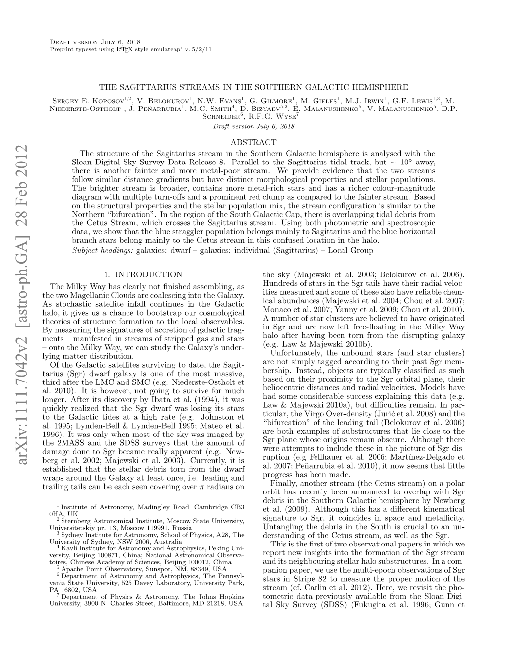 Arxiv:1111.7042V2 [Astro-Ph.GA] 28 Feb 2012 Rp Rudteglx Tlatoc,Ie Edn and Over Leading Covering Seen Dwarf I.E