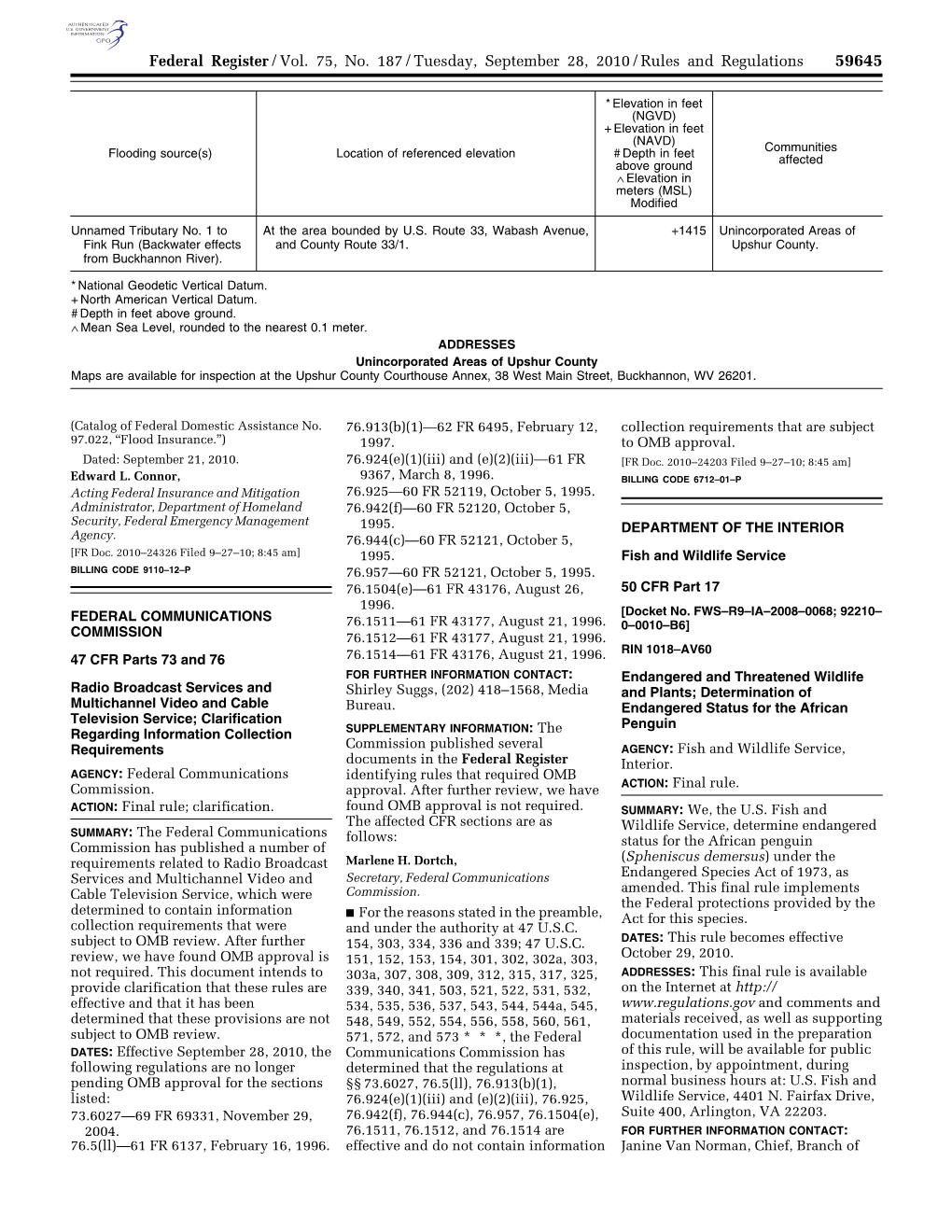 Federal Register/Vol. 75, No. 187/Tuesday, September 28, 2010