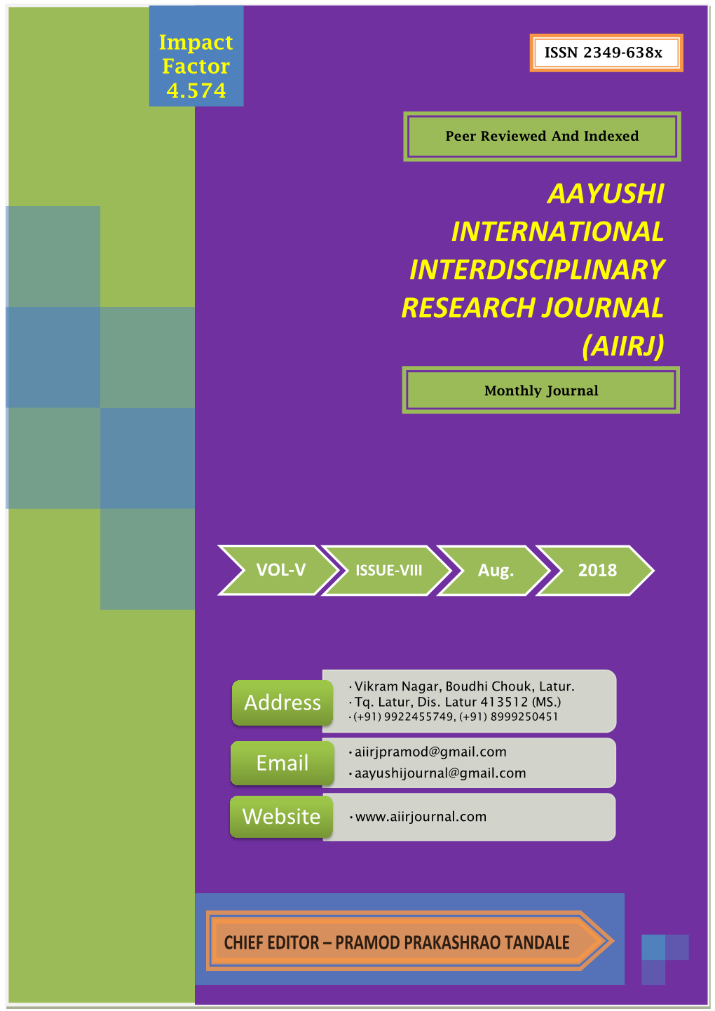 AIIRJ)ISSN 2349 -638X Vol - V Factorissue-VIII AUGUST 2018 ISSN 2349-638X Impact Factor 4.574 4.574 Peer Reviewed and Indexed Journal