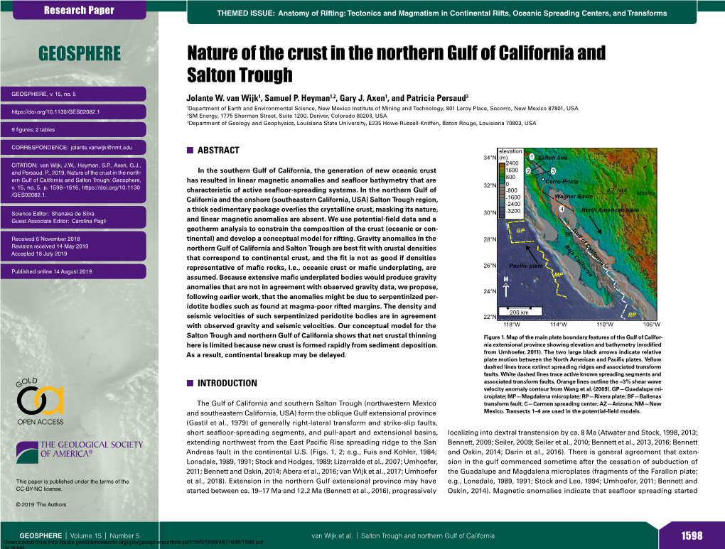 Nature of the Crust in the Northern Gulf of California and Salton Trough GEOSPHERE, V