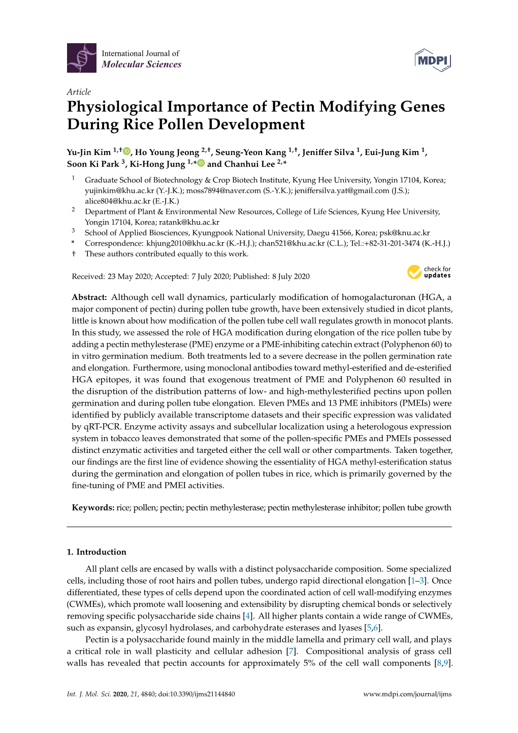 Physiological Importance of Pectin Modifying Genes During Rice Pollen Development