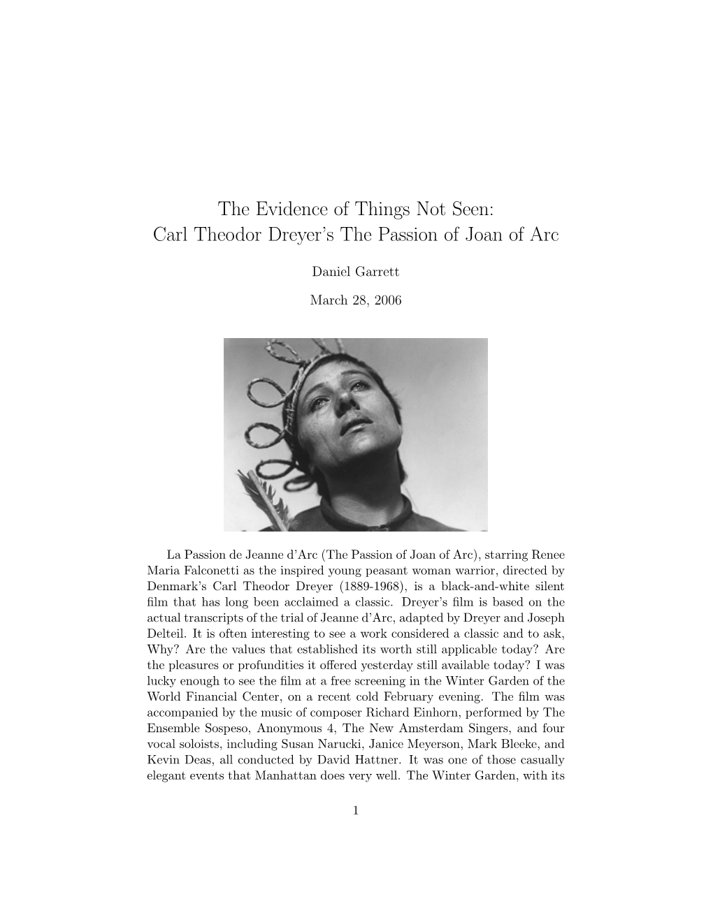Carl Theodor Dreyer's the Passion of Joan Of