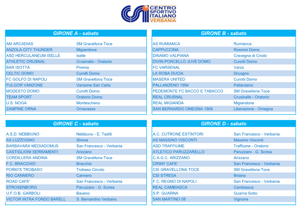 Sabato GIRONE B - Sabato