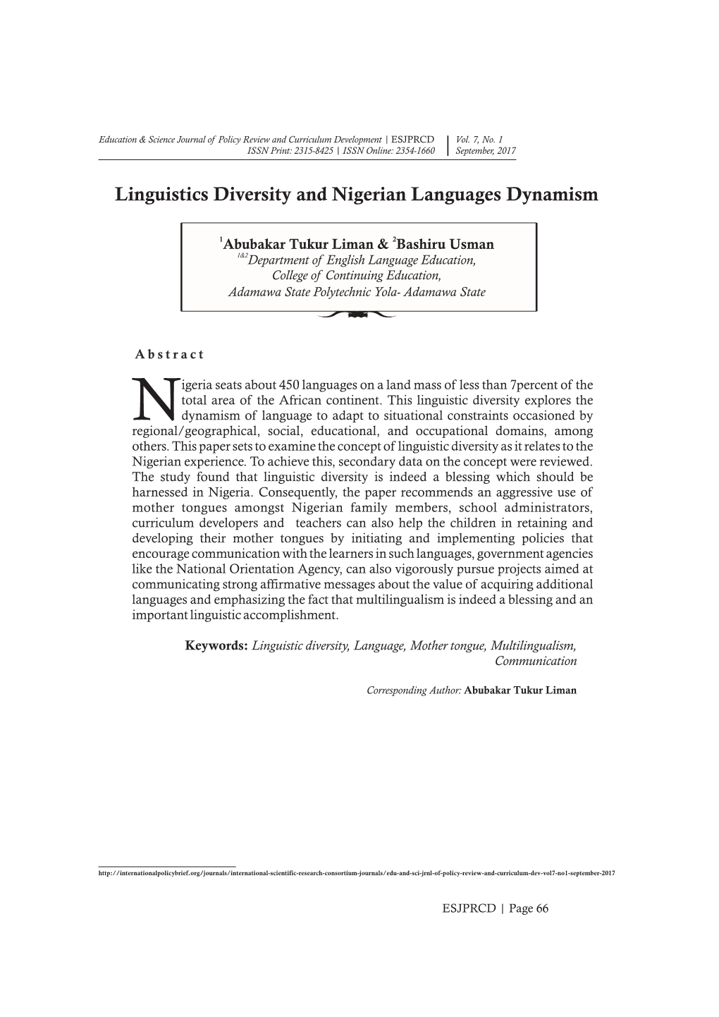 Linguistics Diversity and Nigerian Languages Dynamism