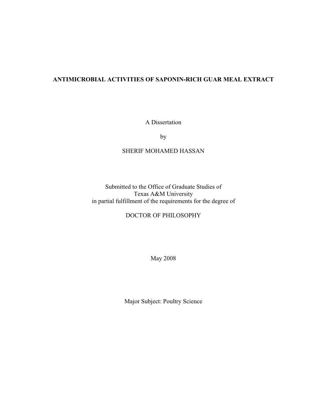 Antimicrobial Activities of Saponin-Rich Guar Meal Extract