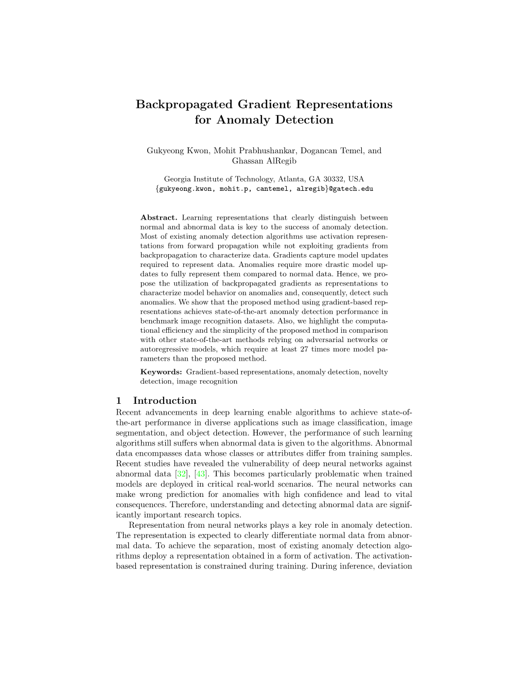 Backpropagated Gradient Representations for Anomaly Detection
