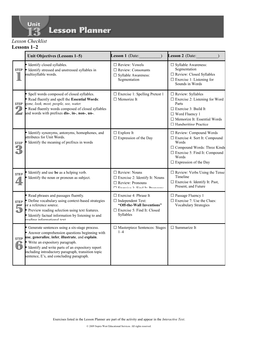 Lesson Checklist