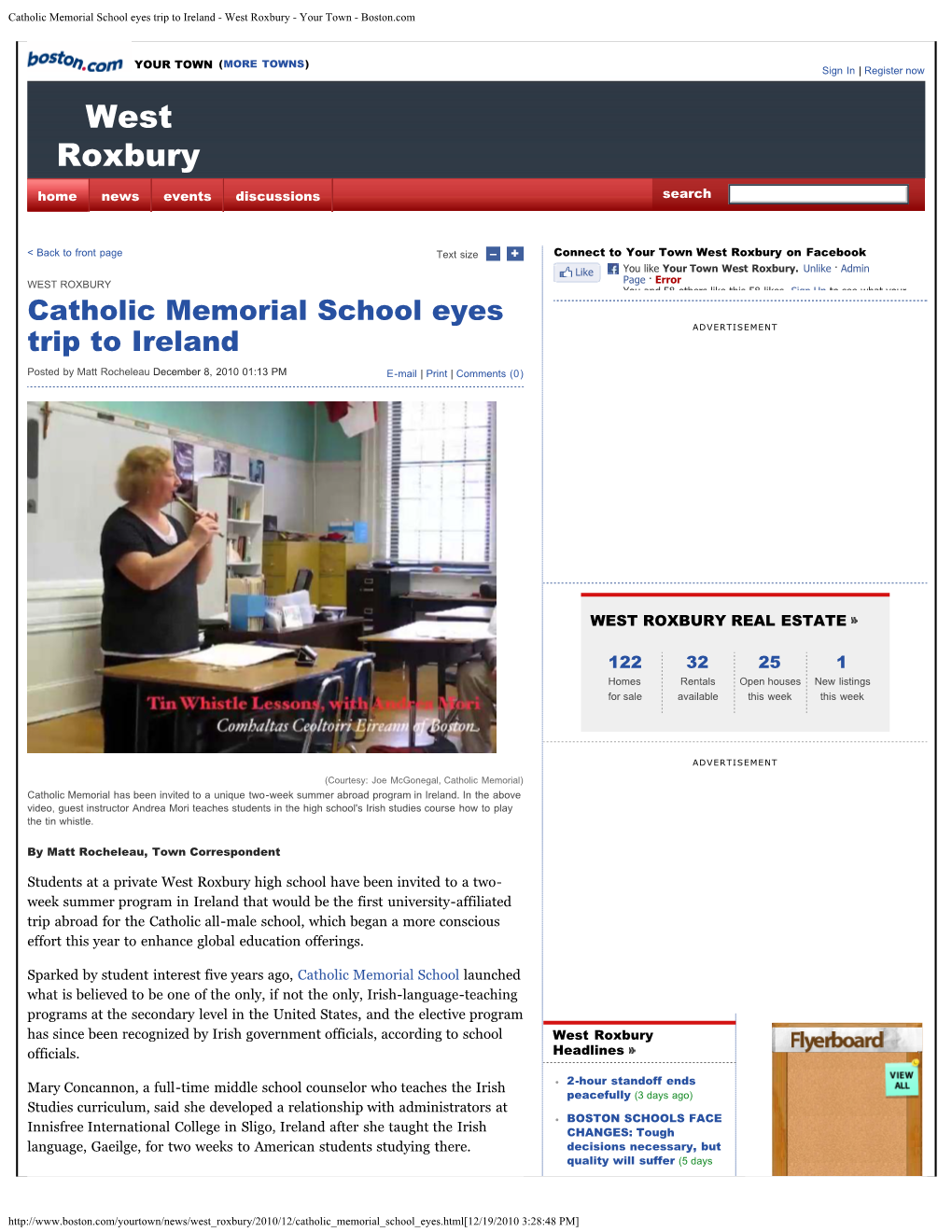 Catholic Memorial School Eyes Trip to Ireland - West Roxbury - Your Town - Boston.Com