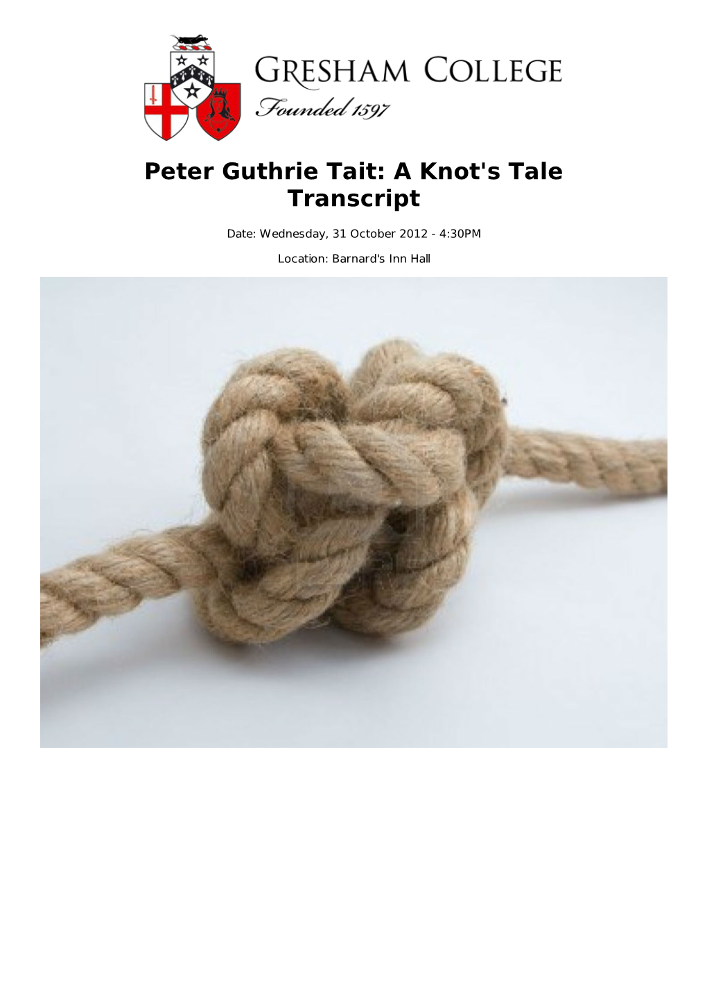 Peter Guthrie Tait: a Knot's Tale Transcript