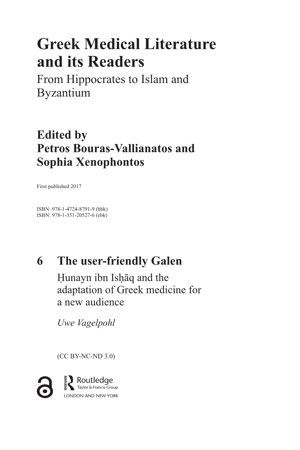 Greek Medical Literature and Its Readers from Hippocrates to Islam and Byzantium