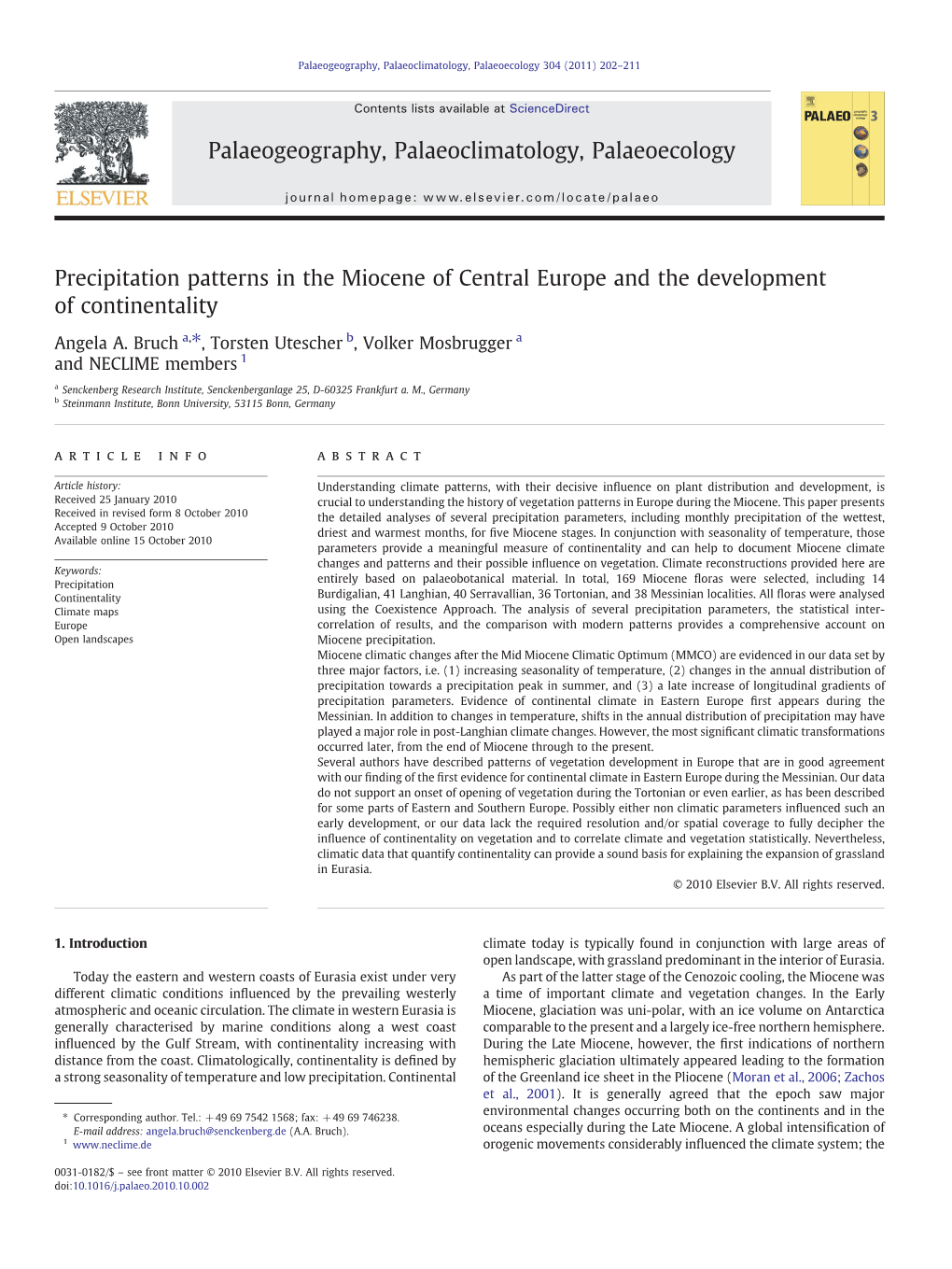 Precipitation Patterns in the Miocene of Central Europe and the Development of Continentality