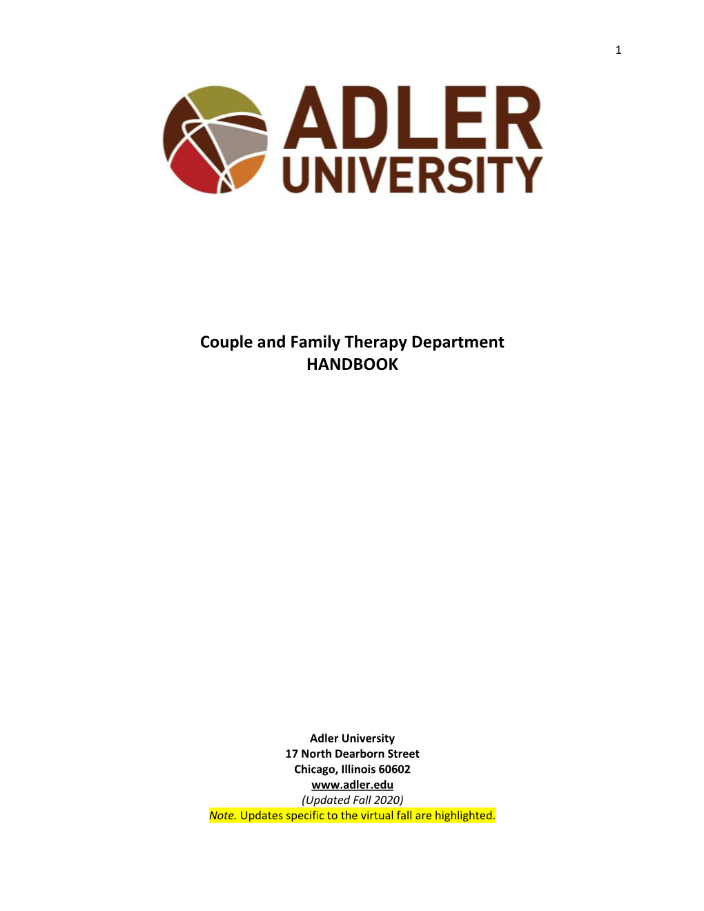 Couple and Family Therapy Department HANDBOOK