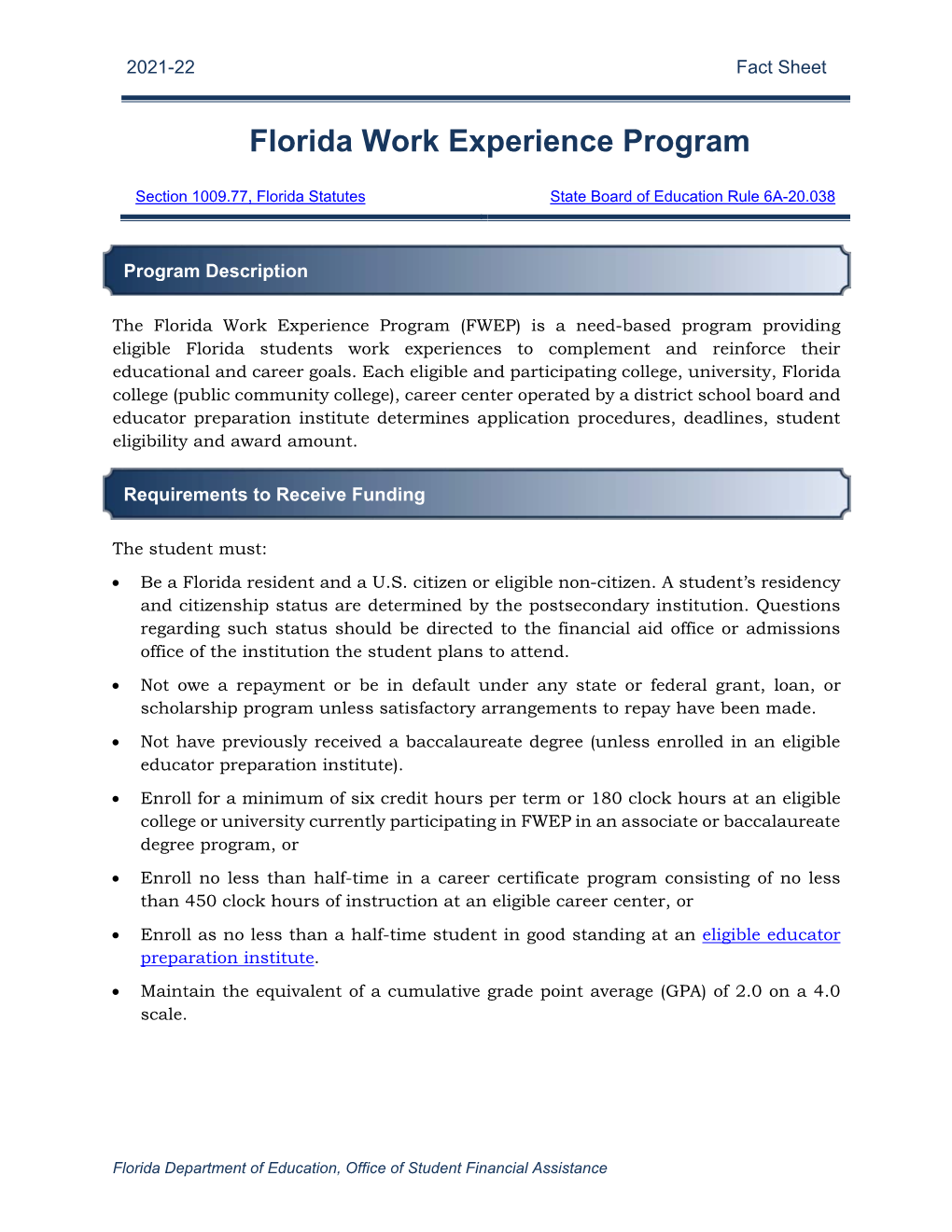 Florida Work Experience Program