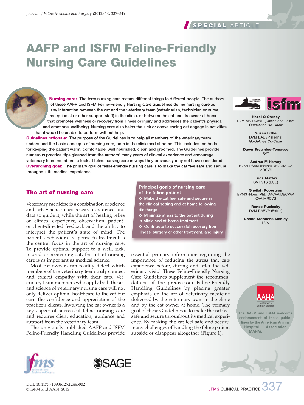 AAFP and ISFM Feline-Friendly Nursing Care Guidelines