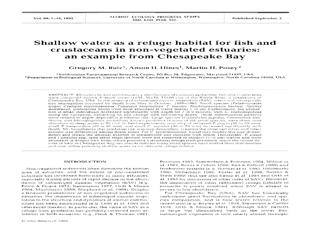 Shallow Water As a Refuge Habitat for Fish and Crustaceans in Non-Vegetated Estuaries: an Example from Chesapeake Bay