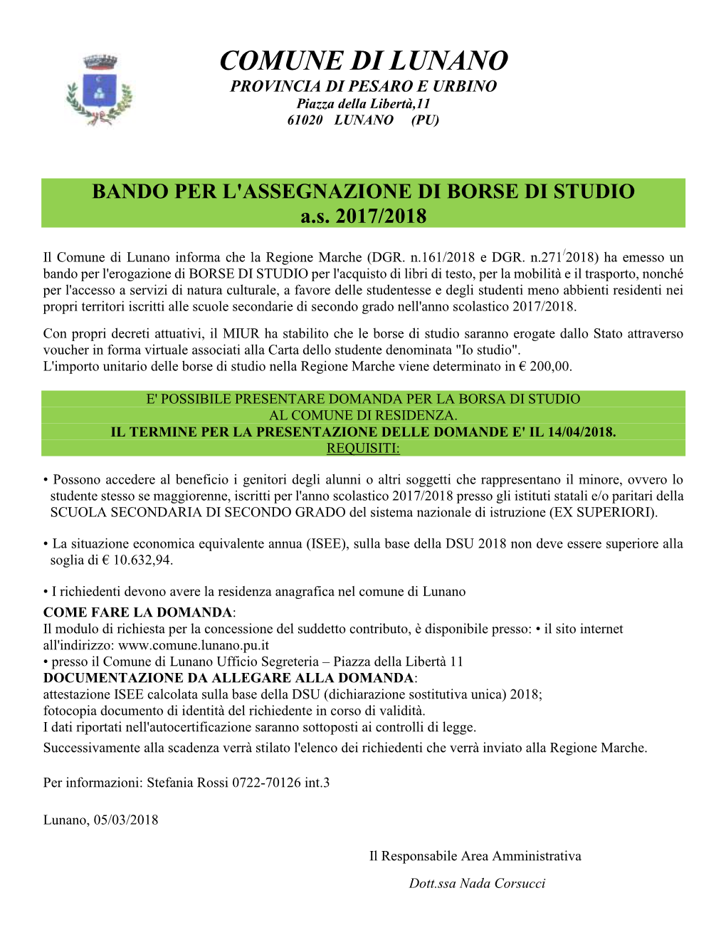 BANDO PER L'assegnazione DI BORSE DI STUDIO A.S