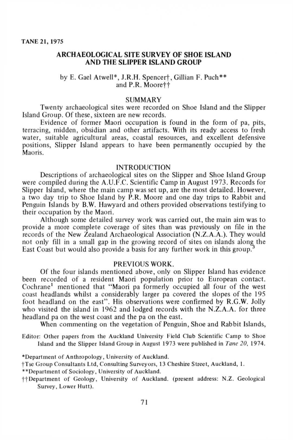 Archaeological Site Survey of Shoe Island and the Slipper Island Group