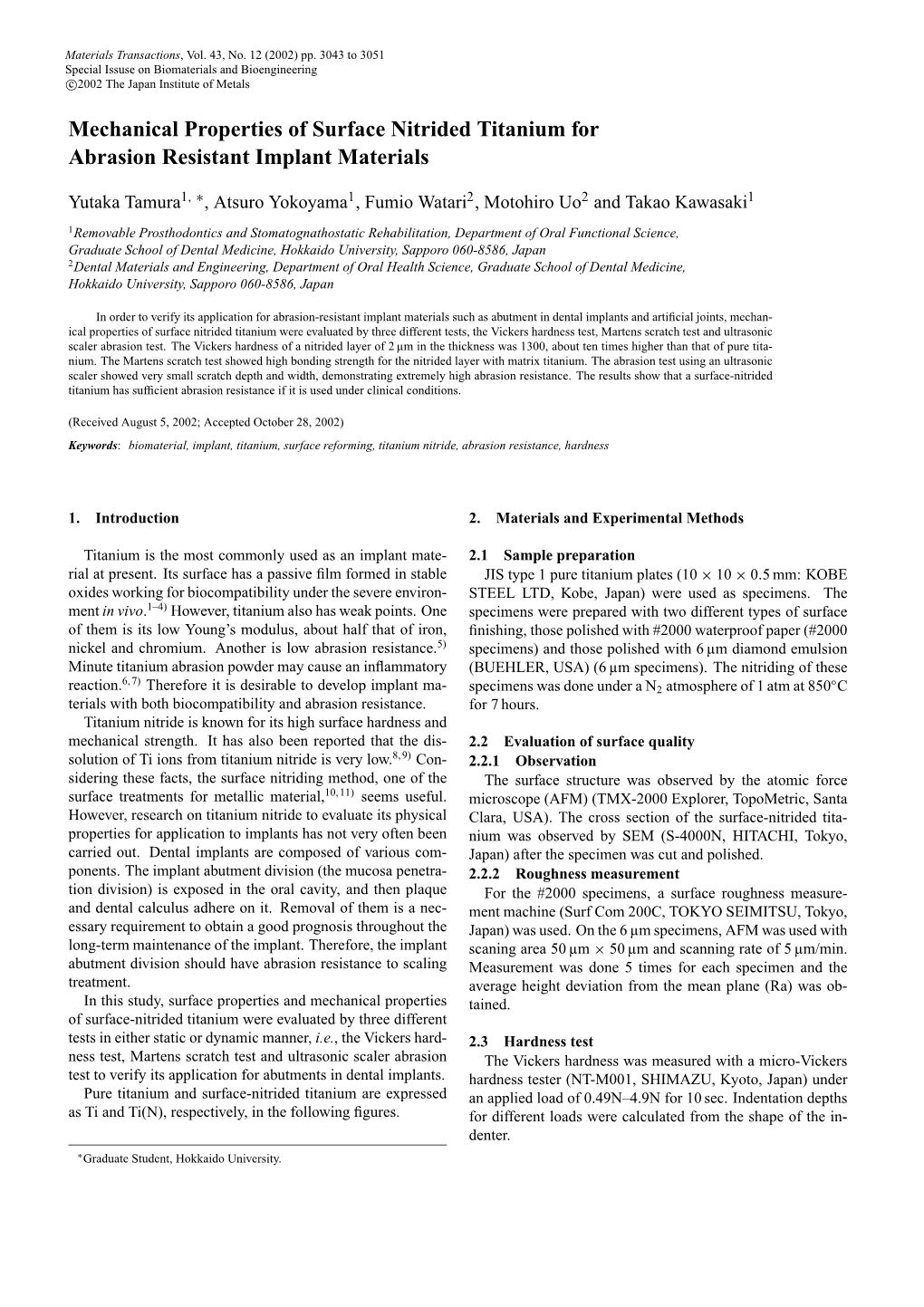 Mechanical Properties of Surface Nitrided Titanium for Abrasion Resistant Implant Materials