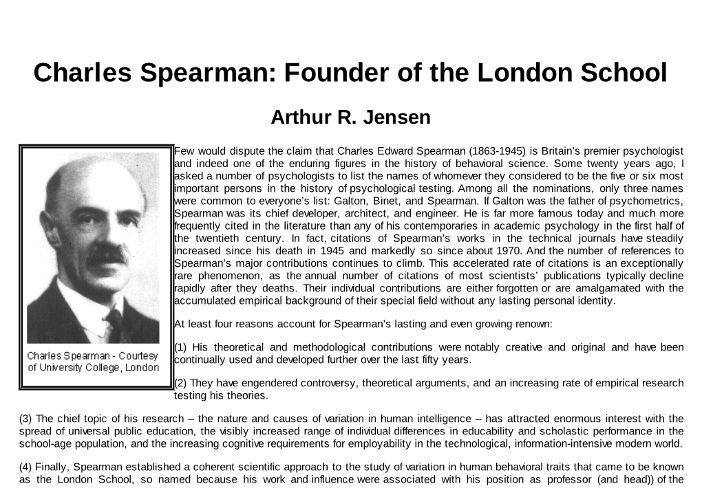 Charles Spearman: Founder of the London School