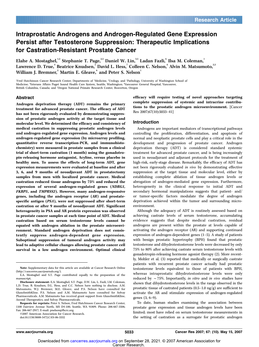 Therapeutic Implications for Castration-Resistant Prostate Cancer