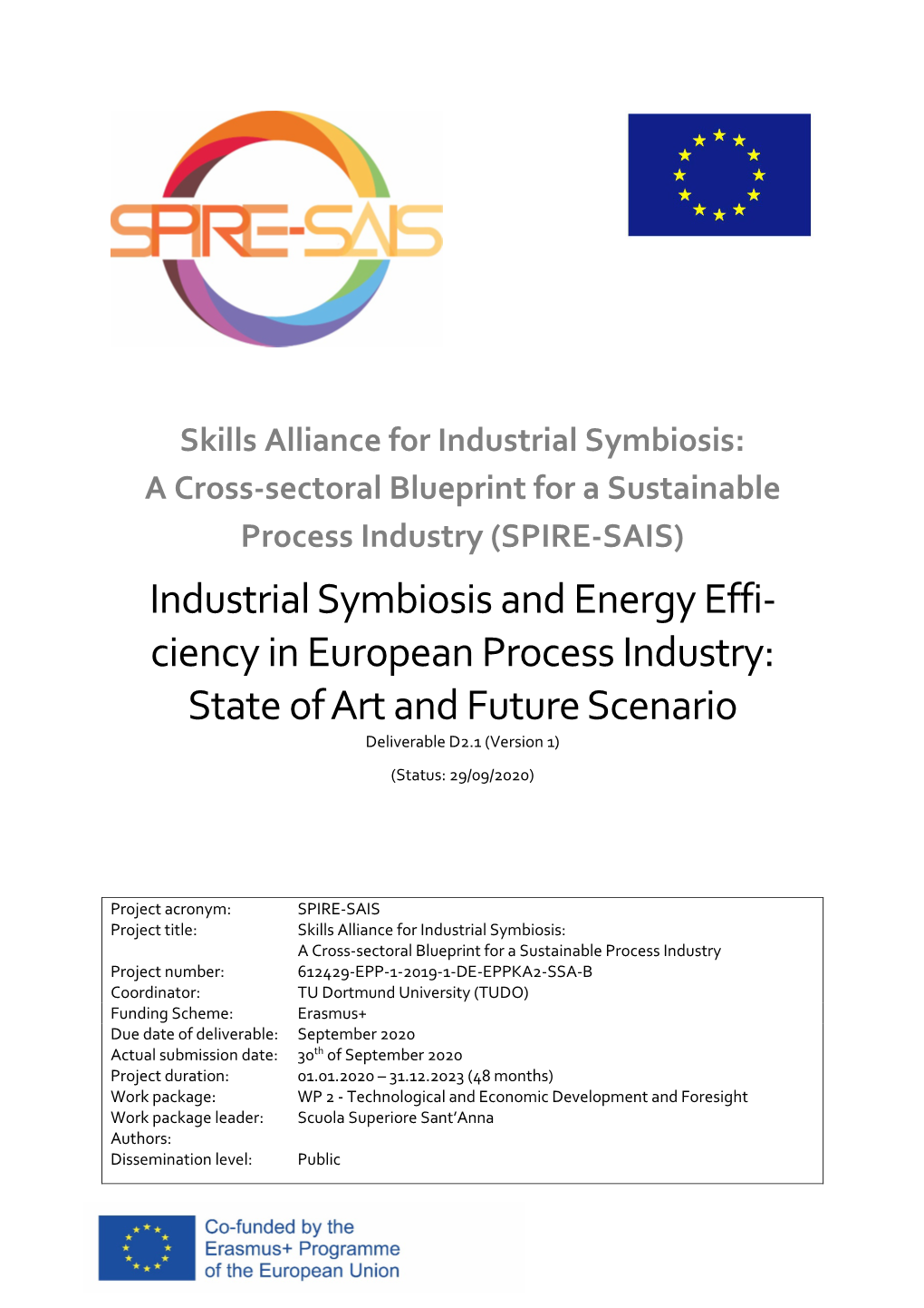Industrial Symbiosis and Energy Effi- Ciency in European Process Industry: State of Art and Future Scenario Deliverable D2.1 (Version 1) (Status: 29/09/2020)