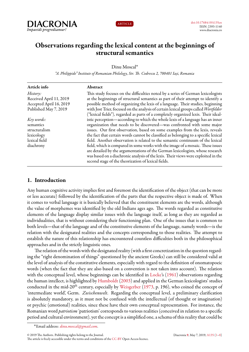 Observations Regarding the Lexical Content at the Beginnings of Structural Semantics