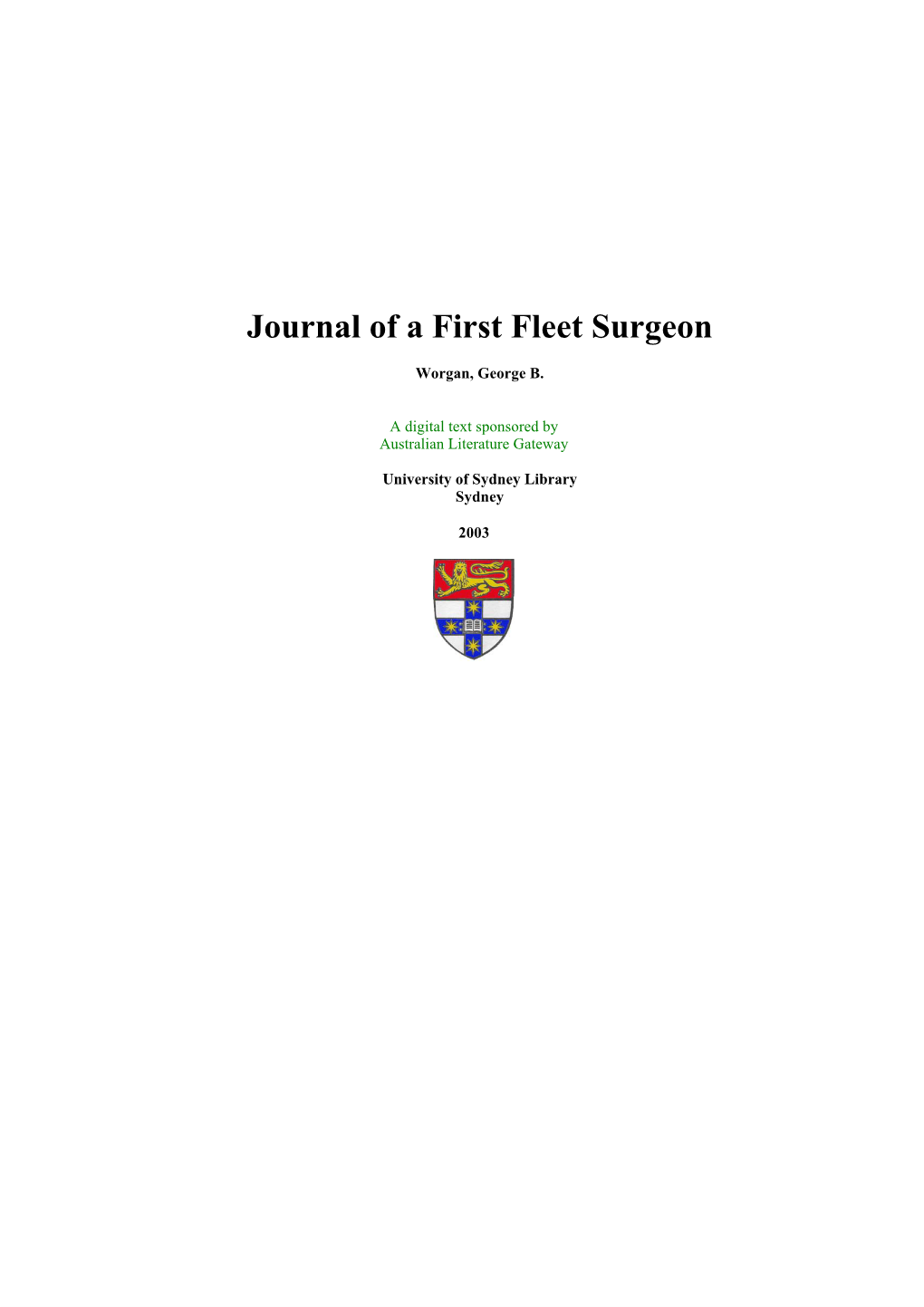Journal of a First Fleet Surgeon