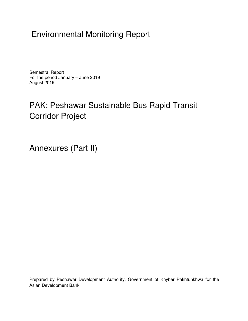 Peshawar Sustainable Bus Rapid Transit Corridor Project Annexures