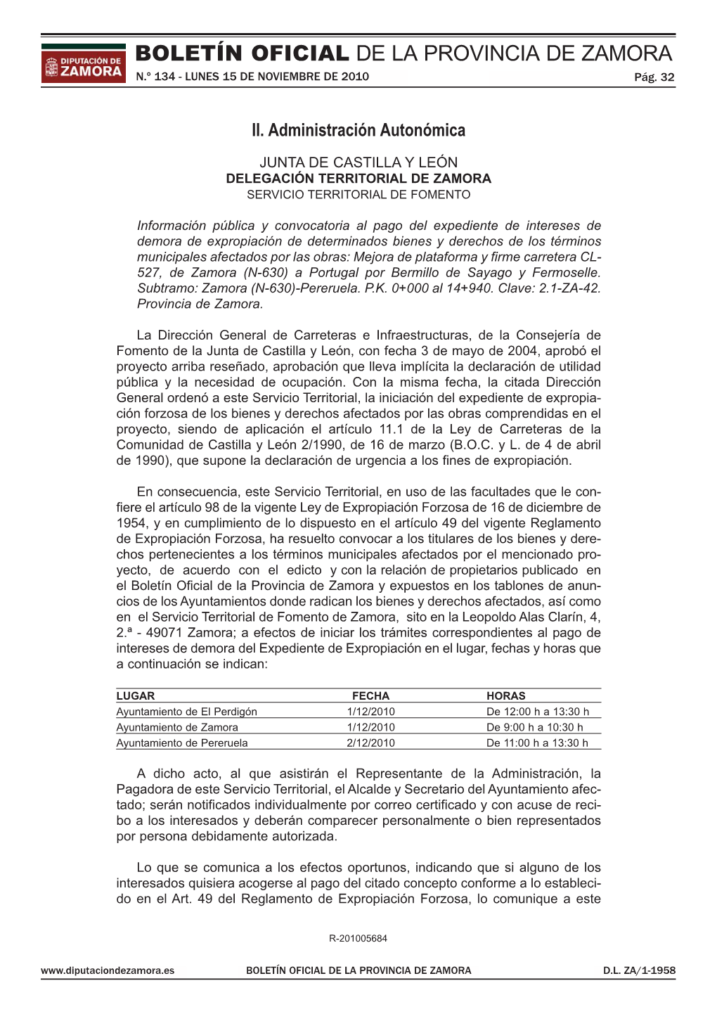 BOLETÍN OFICIAL DE LA PROVINCIA DE ZAMORA N.º 134 - LUNES 15 DE NOVIEMBRE DE 2010 Pág