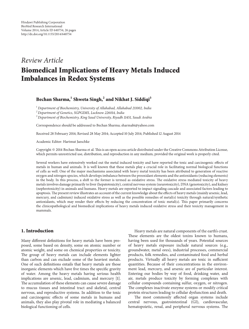 Biomedical Implications of Heavy Metals Induced Imbalances in Redox Systems