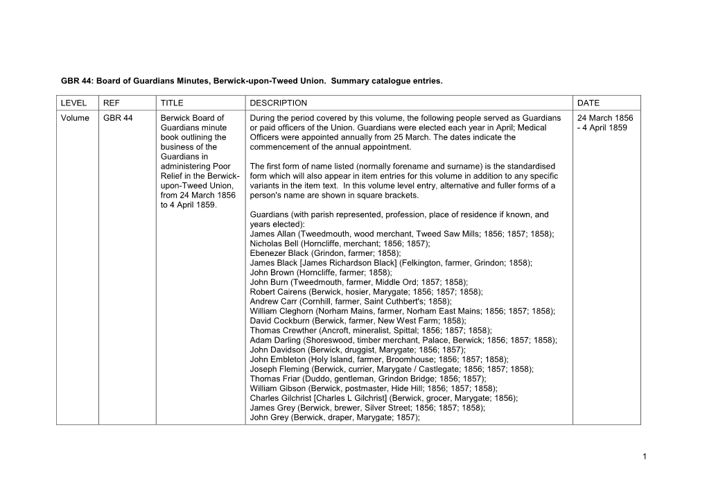 GBR 44: Board of Guardians Minutes, Berwick-Upon-Tweed Union